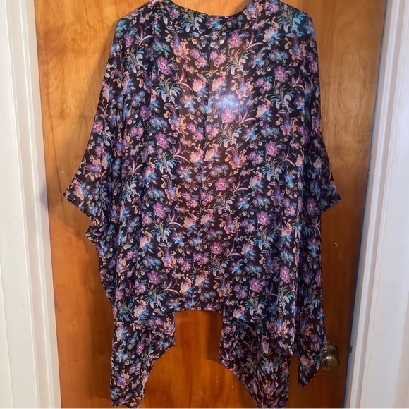 Arizona Jean Co Kimono Black with flowers and pockets. SZ XL - Picture 3 of 4